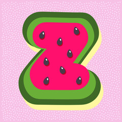 Watermelon fruit style alphabet text, letter Z