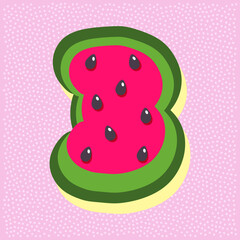 Watermelon fruit style alphabet text, namber 3