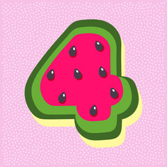 Watermelon fruit style alphabet text, namber 4