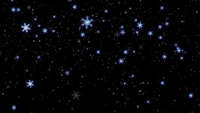 neon shiny and glowing snowflakes falling on dark background, new year and Christmas concept motion 4k wallpaper