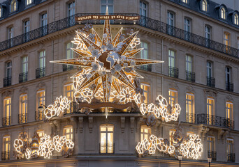 Paris, France - 12 08 2022: View of facade of Christian Dior Paris with christmas decoration