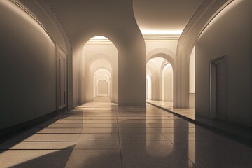 Fototapeta premium Architecture interior background empty arched pass. Generative AI illustration.