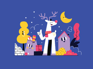 Merry Christmas Tree Happy New Year Celebration Santa Claus Gift Landscape painting Pattern Snowman Postcard Website illustration