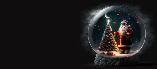 Christmas concept in crystal ball, image with copy space generative AI