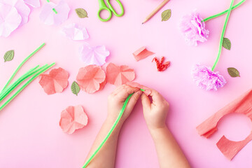 Easy paper flowers craft for kids. Hands. Mother's day. Happy birthday