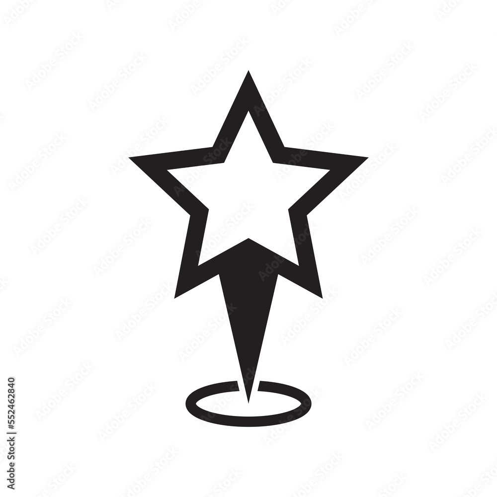 Poster maps pin with star icon. map pointer with star icon.