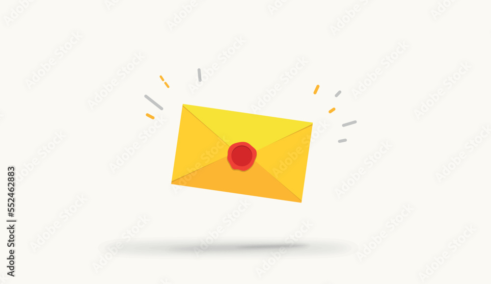 Aufkleber envelope, letter with red wah sel and rope in tsartun style isolated on white background. mail posta