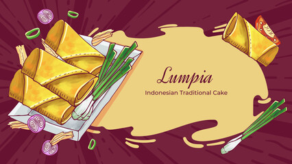 Hand Drawn Lumpia Indonesian Traditional Cake Background