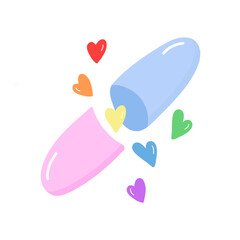 Vector love pill with lgbt color hearts. Happy valentine day card 