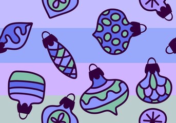 Cartoon Christmas tree balls seamless line art toys pattern for wrapping paper and fabrics and linens and kids