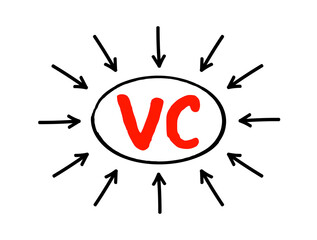 VC Venture Capital - form of investment in early-stage companies with strong growth potential, acronym text concept with arrows