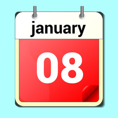 day on the calendar, vector image format, January 8