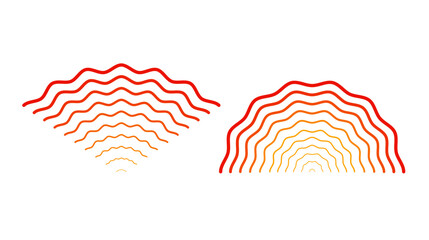 Red rippled wave signals. Sonar or sound wavy lines. Epicentre, target, radar, vibration element concepts. Radio pulsating signal.  - obrazy, fototapety, plakaty