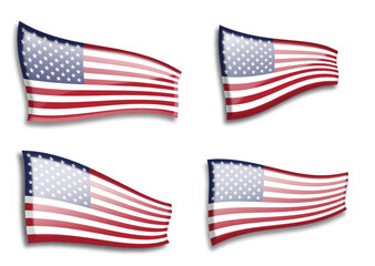 Set of American flags from variant views on white background. Every American flag can be used separately and easily editable.