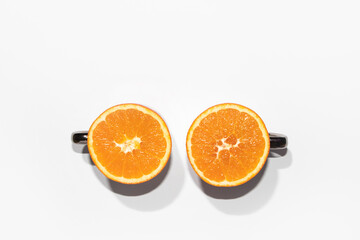 Orange halves on a white background