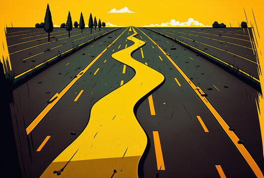 Forward Facing Yellow Way Direction Line On The Road. Generative AI