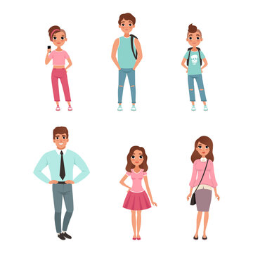 Man and Woman Life Cycle and Stages of Growing Up from Teen Vector Set