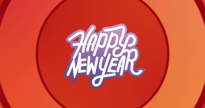 Animation of happy new year text over red circles