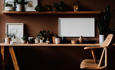 photography of a Minimalist clean bright mockup photo of large blank canvas  - AI Generated