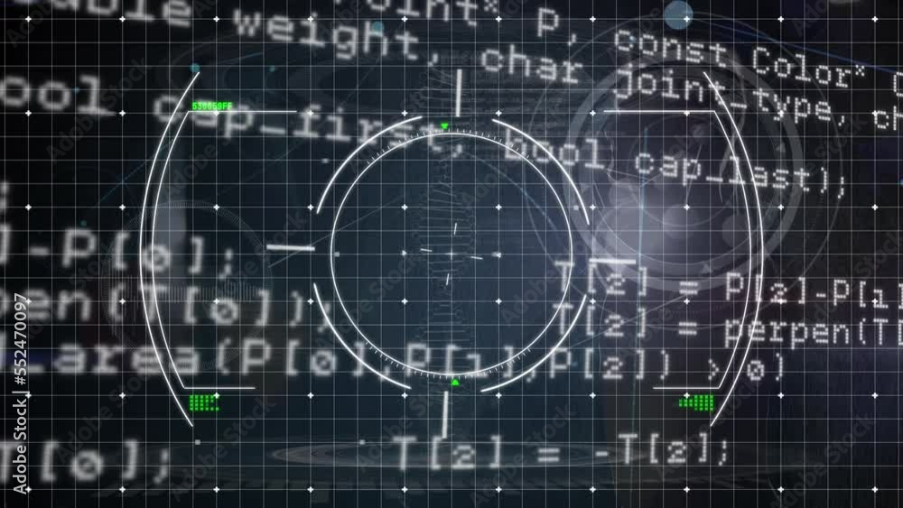 Poster animation of scope scanning over data processing on black background
