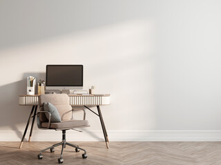 Blank Wall Mockup in Home Workspace Interior, Office Empty Wall Mockup, Wall Mockup, 3d render