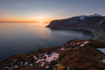 02:00 AM sun over Unstad, Lofoten Islands, Norway