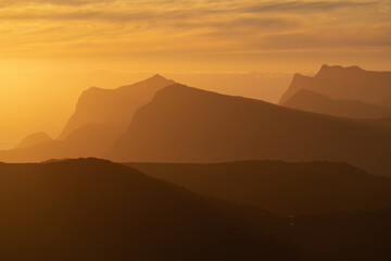 Mountain layers of Vestvågøy at midnight, Lofoten Islands, Norway