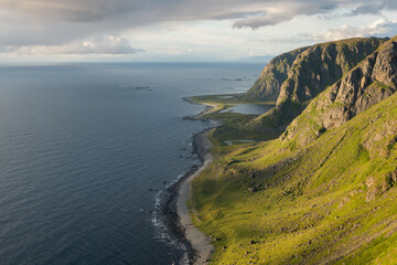 Fototapeta na wymiar Northern coastline of Vestvågøy towards Eggum, Lofoten Islands, Norway
