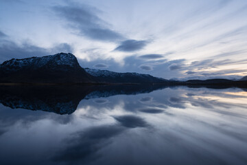 Reflection lake Innerpollen, Lofoten Islands, Norway