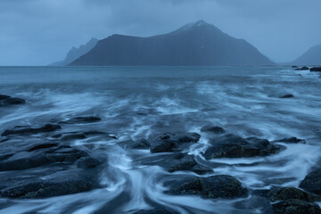 Rocky shoreline near Ramberg, Lofoten Islands, Norway