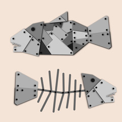 Monster fish cartoon Vector.fish illustration. fish robot illustration