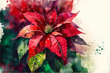 Poinsettia Watercolor Illustration, National Poinsettia Day, Floral Illustration for design templates, print, fabric or backgrounds.