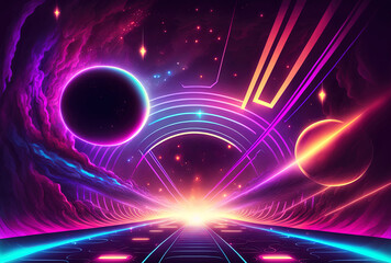Obraz premium A digital wallpaper with a cosmic background and vibrant laser lights would look great. Generative AI
