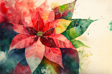 Poinsettia Watercolor Illustration, National Poinsettia Day, Floral Illustration for design templates, print, fabric or backgrounds.