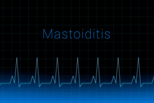 Mastoiditis disease. Mastoiditis logo on a dark background. Heartbeat line as a symbol of human disease. Concept Medication for disease Mastoiditis.
