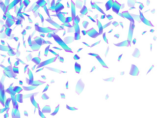 Luxury party confetti decoration vector background. Blue  hologram particles birthday decor. Surprise burst flying confetti. Holiday celebration decoration illustration. Joy particles.