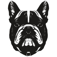 Cute French bulldog cartoon image, hand drawn vector portrait ,black and white drawing of dog