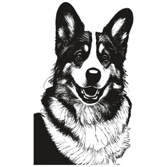 Pembroke Welsh Corgi hand drawn image ,black and white drawing of dog