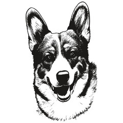Pembroke Welsh Corgi hand drawn picture ,black and white drawing of dog