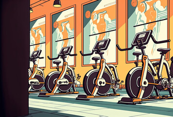 Bicycles in a row in a sports store. Generative AI