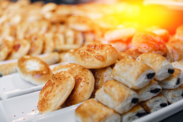 Closeup food for party: snacks, canapes. Concept Catering service restaurant photo