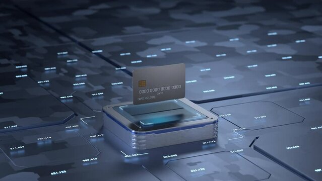 Bank card slide out of abstract payment terminal