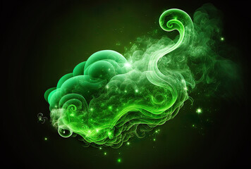 Green sparkling background smoke. Generative AI