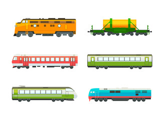 Passenger and Freight Train with Wagon Vector Set