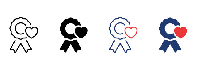 Award for Achievements Icon. Charity Concept. Emblem, Reward, Medal with Heart in Donation Pictogram. Trophy in Charity Icon. Editable Stroke. Isolated Vector Illustration