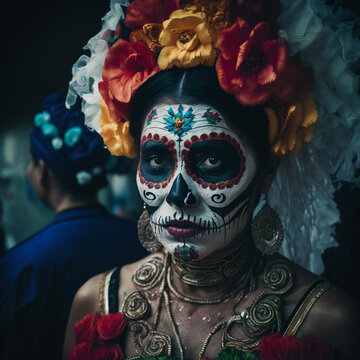 Woman dressed of day of the dead, 35mm photography, portrait Photography.