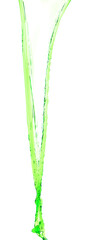 Green juice from nature splash in Air. Water green leaf pour from sky and purify clean natural. Many shape form of water splashing flow over White background Isolated.