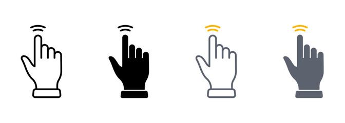 Double Tap Gesture Line and Silhouette Color Icon Set. Hand Cursor of Computer Mouse Pictogram. Pointer Finger Click Press Touch Symbol Collection on White Background. Isolated Vector Illustration