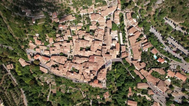 aerial top view over Moustiers one of the beautiful villages of France aerial 