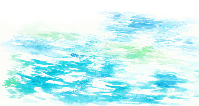 コピースペースのある水面をイメージした水彩背景イラスト　水彩テクスチャ素材